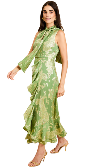 Waverly Midi Dress, Evergreen Metallic