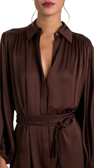 Margaux Tie Front Mini Dress, Dark Chocolate
