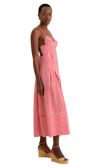 red white striped maxi dress Women's Lighthearted Days Stripe Belted Button Front Shirt | Size: L This red striped maxi shirt dress is made from lightweight woven fabric and features a full button 1970s Victor Costa Striped Maxi