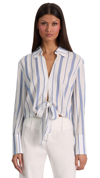 Hannon Tie Frot Button Down, Off White/Blue Iris