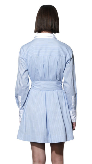 Faith Stripe Godet Mini Shirt Dress - Blue