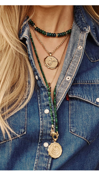 Double Wrap Diamond Cut Beaded Necklace in Malachite