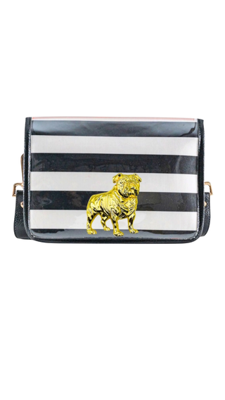 Black and White Thicc Stripe Clear Stadium Bag with Bulldog