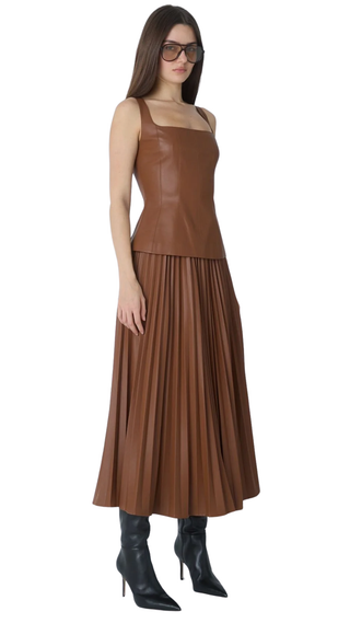 Nia Faux Leather Skirt - Rust