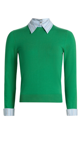Porla Collared Sweater - Green Apple/Carolina Blue Stripe