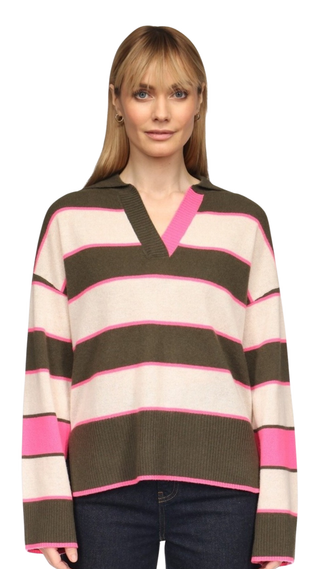 Varsity Rugby Polo, Lace/Olive, Neon Pink
