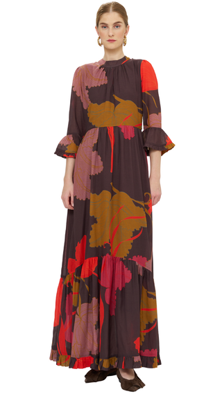 High Neck Bell Maxi - Hague Brown