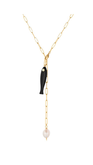 Fortuna Onyx Lariat Necklace